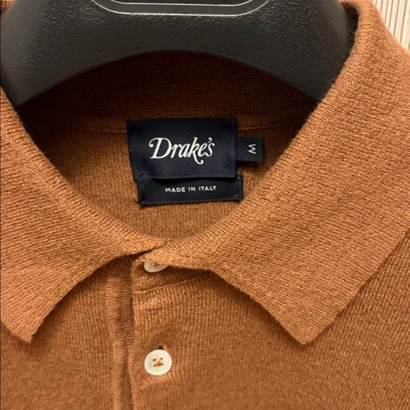 Drake's - Brown Knitted Linen-Cotton Short-Sleeve Polo Shirt - Size M - Picture 2 of 9